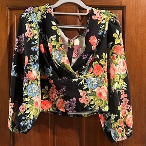 Vixen by Micheline Pitt Black Floral Bawdy Crop Top (Size Medium)